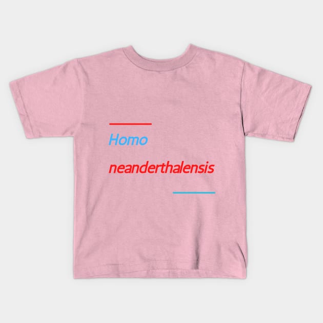 Homo neanderthalensis. Blue Red Funny Design Kids T-Shirt by Blue Heart Design